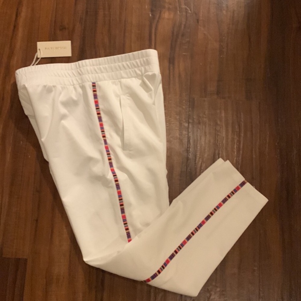 Ramy Brook White Track Pants with Multicolor Side Stripe